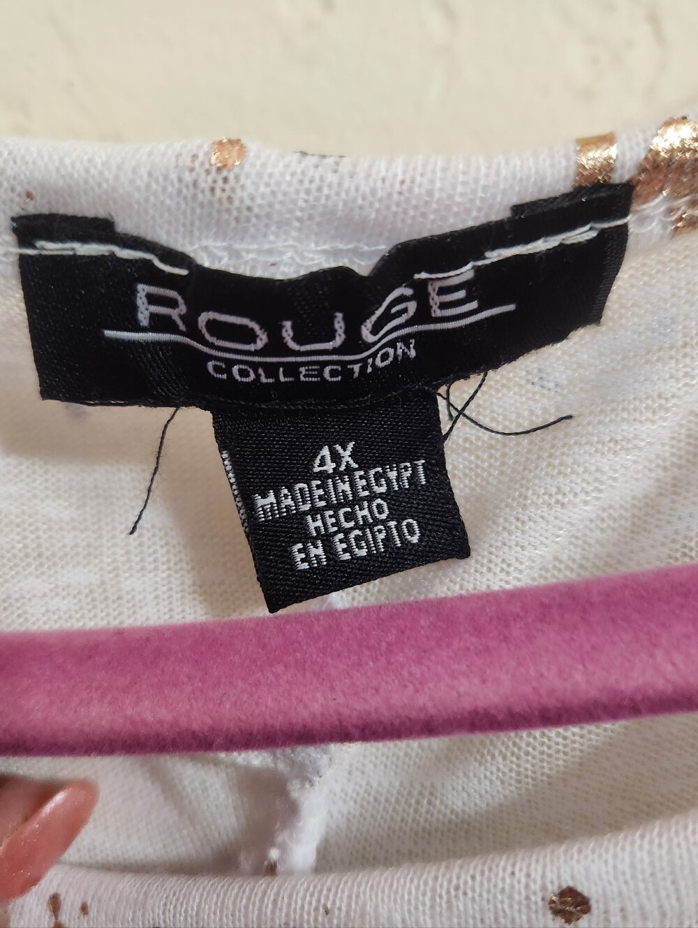 Rouge White Short Sleeve Tie-Front Top with Metallic Gold Print P2p 25 Size 4x - Picture 3 of 6